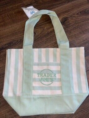 Trader Joe's Mint Green Stripe Canvas Mini Tote Bag